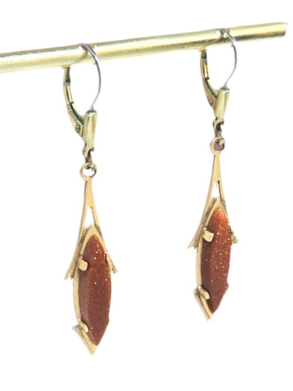 Vintage Sparkling German Orange Goldstone Jacket Earrings